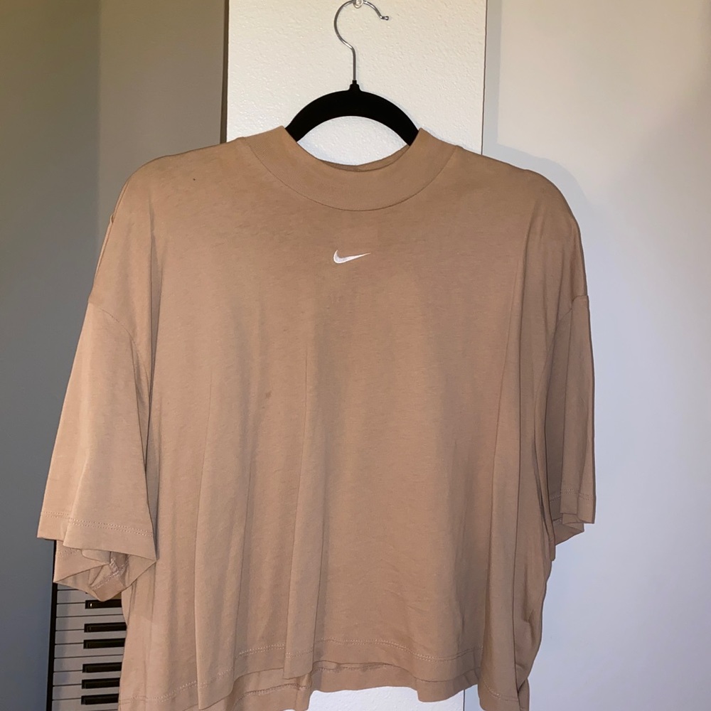 Beige mock neck Nike crop tee